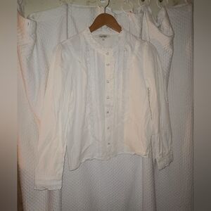 Simply Retro Madison Lace Paneled Button Front Cotton Blouse Size Small
